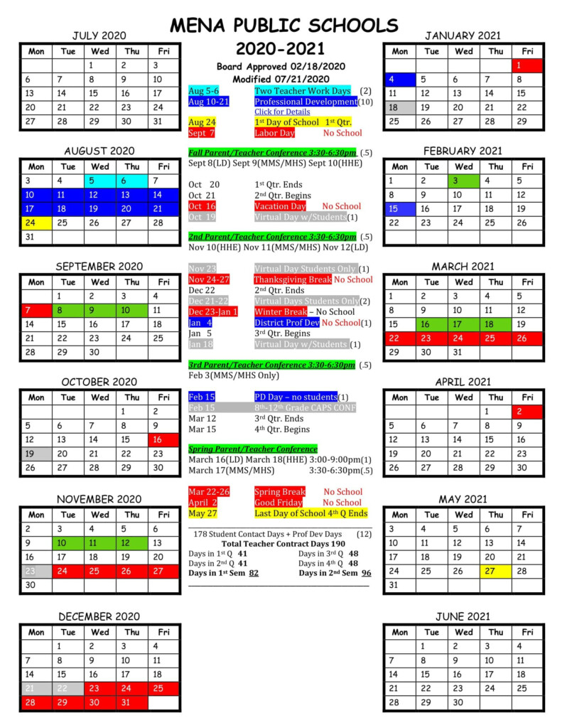 20 21 School Calendar Updated Mena School District