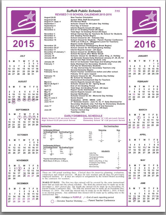 2015 2016 Suffolk Virginia Public School Calendar Info Source Spsk12 