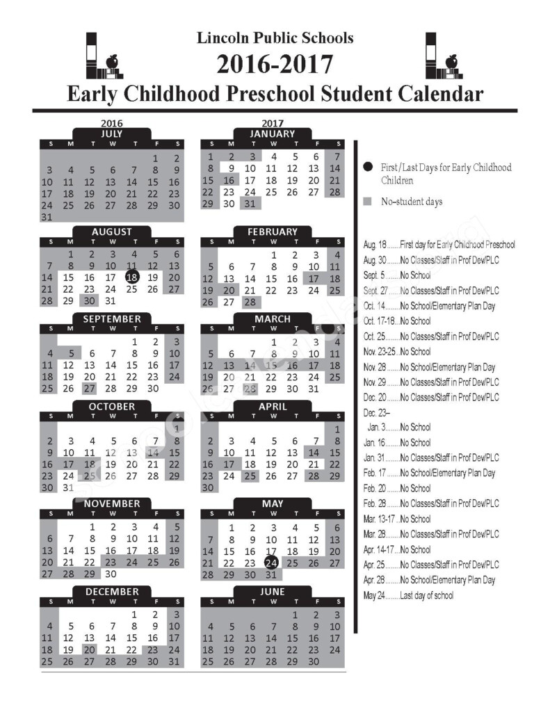 2016 2017 Early Childhood Preschool Calendar Randolph Elementary 