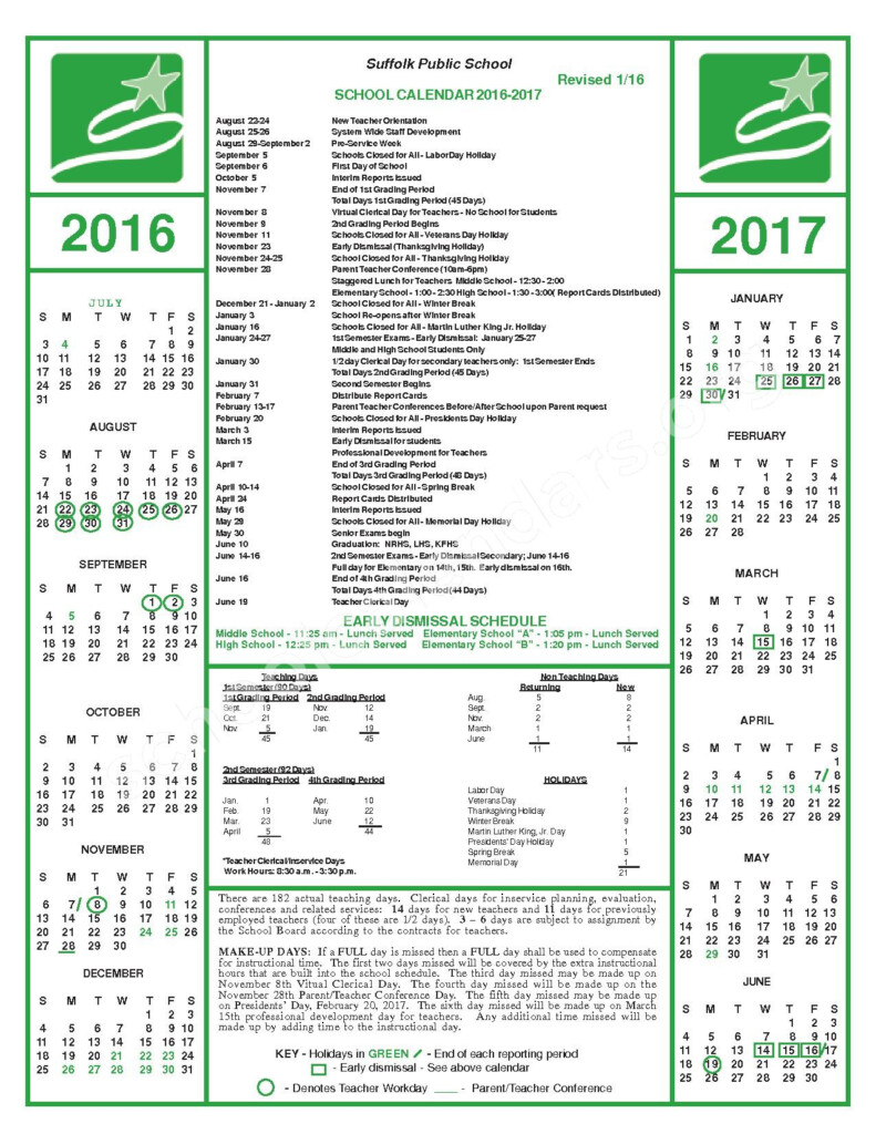 2016 2017 School Calendar Suffolk Public Schools Suffolk VA