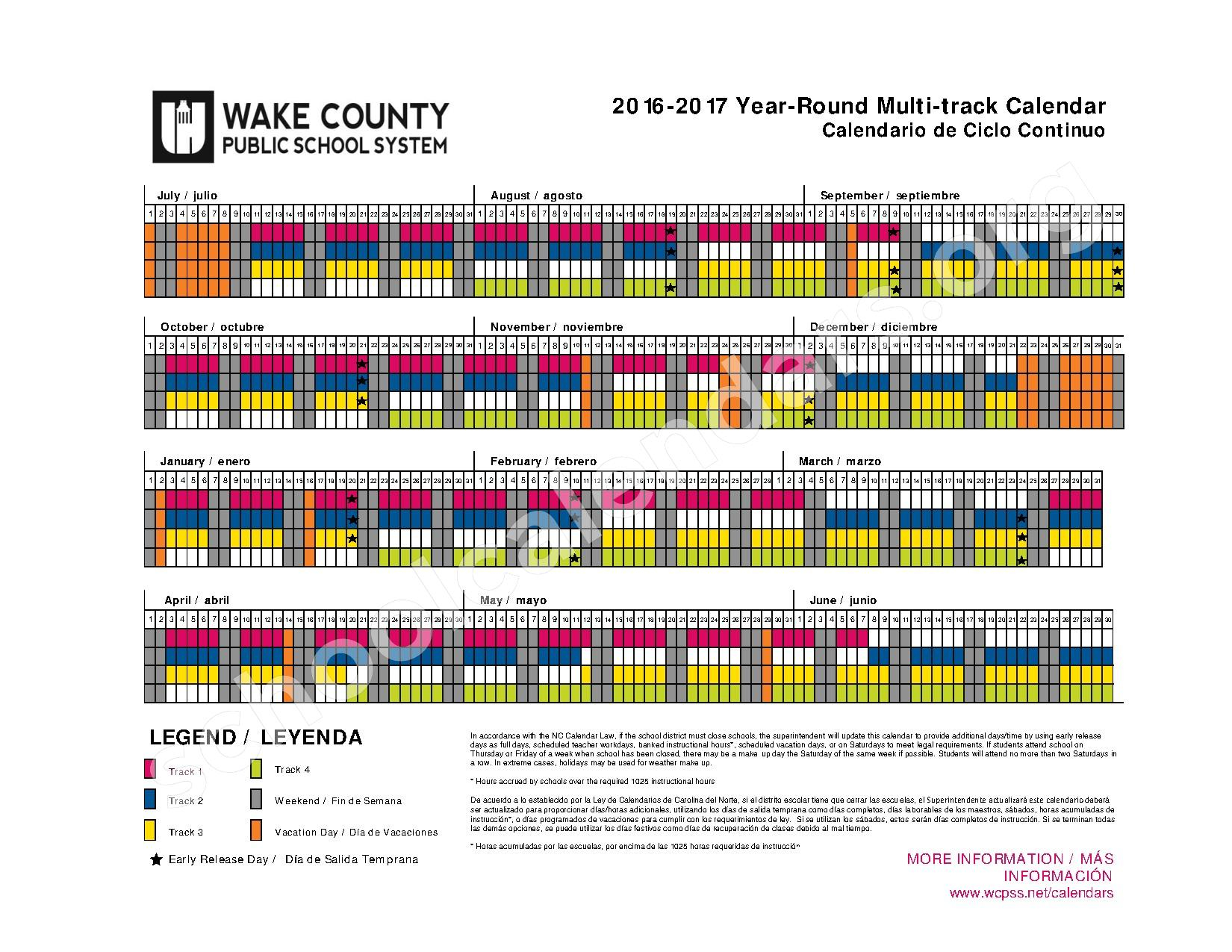 2016 2017 Year Round Calendar Wake County Public School System