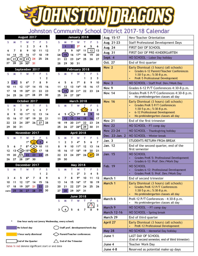 2017 18 Academic Calendar Approved Johnston Community School District