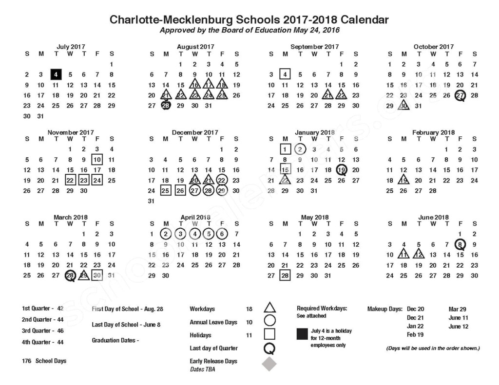 2017 2018 Academic Calendar Charlotte Mecklenburg Schools 