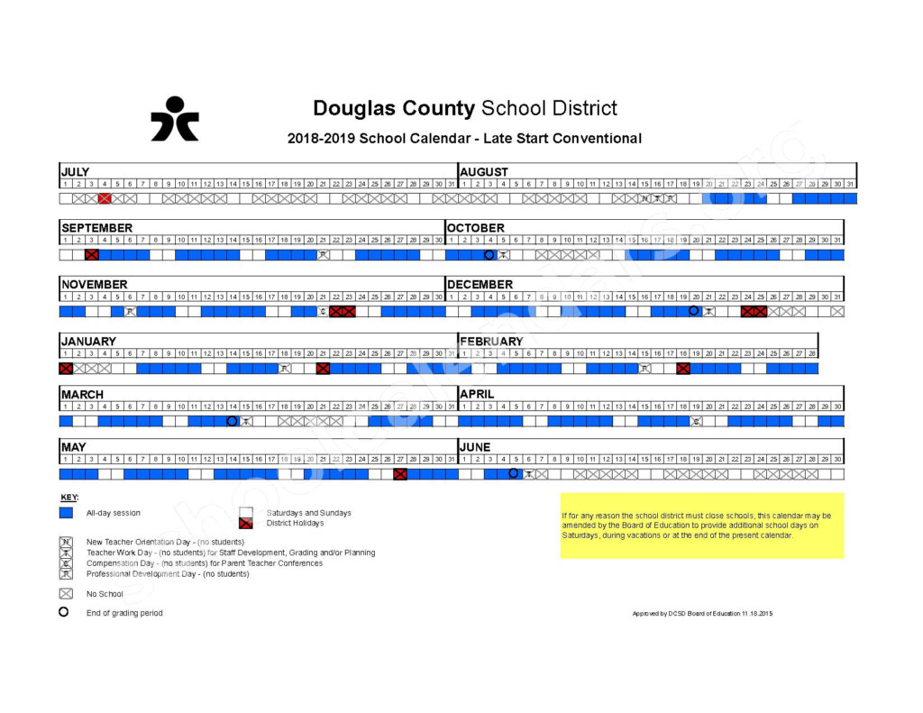 2018 2019 Late Start Conventional Calendar Douglas County School 