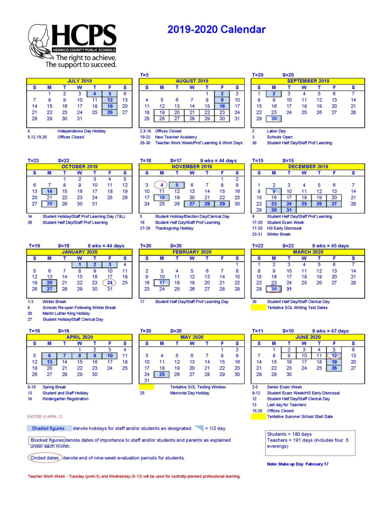 2019 20 Henrico County Public Schools Calendar Approved Henrico 