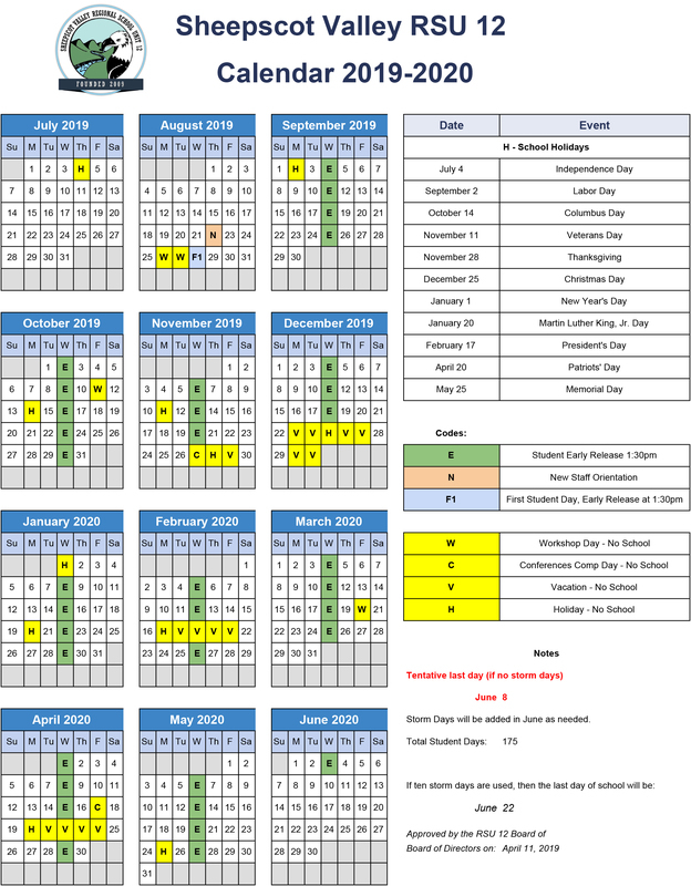 2019 2020 School Calendar Windsor Elementary School