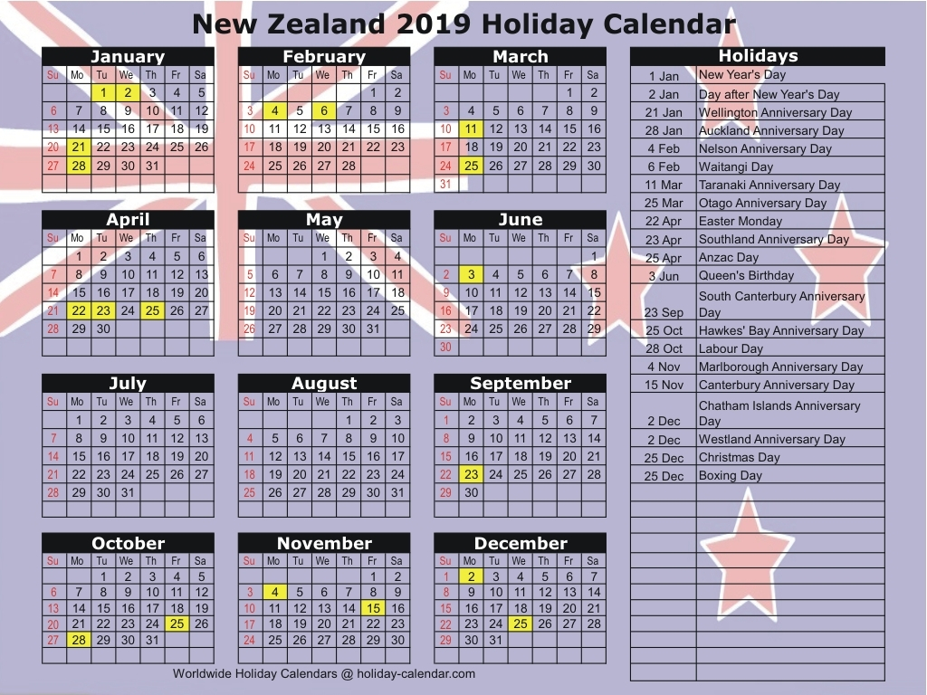 2019 Public Holidays New Zealand Qualads