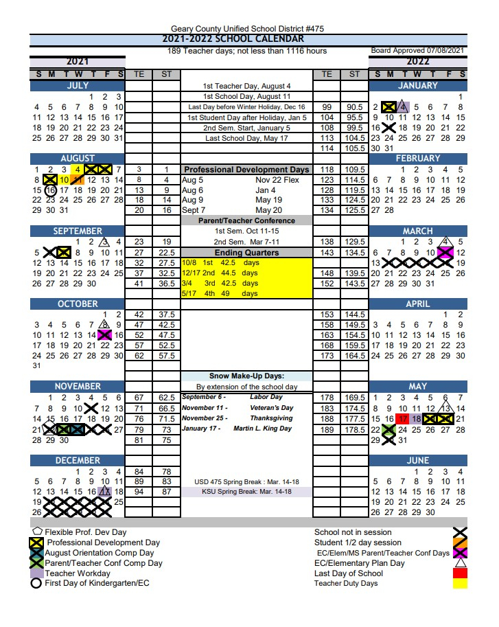 2021 2022 School Year Calendar USD 475