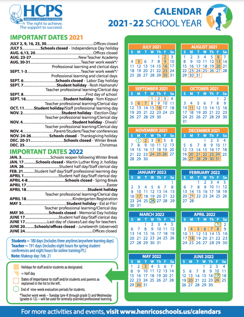 2021 22 Calendar Henrico County Public Schools