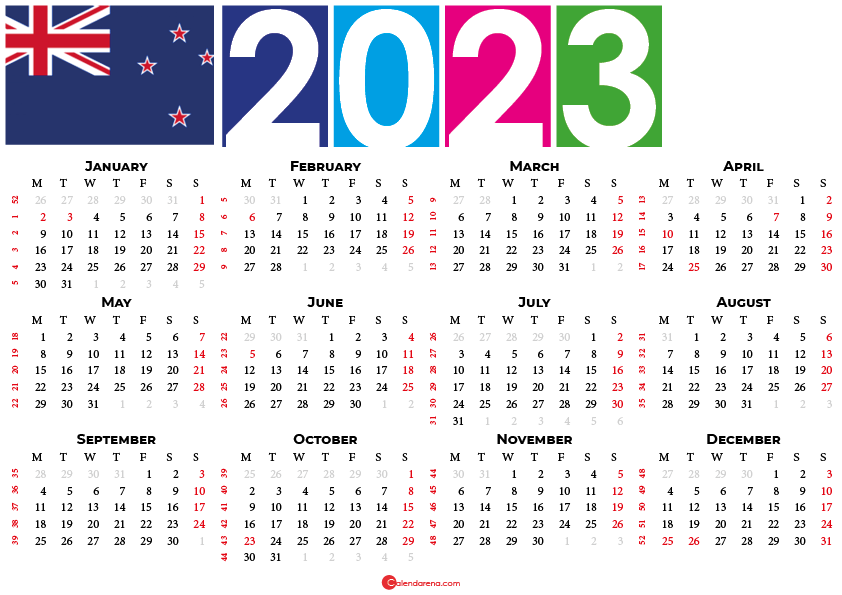 2022 Calendar New Zealand With Holidays And Weeks Numbers