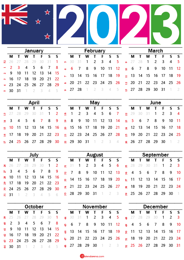 2022 Calendar New Zealand With Holidays And Weeks Numbers