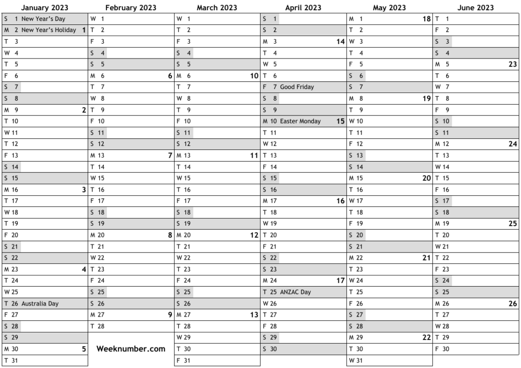 2023 Calendar With Week Numbers And Holidays For Australia Official 