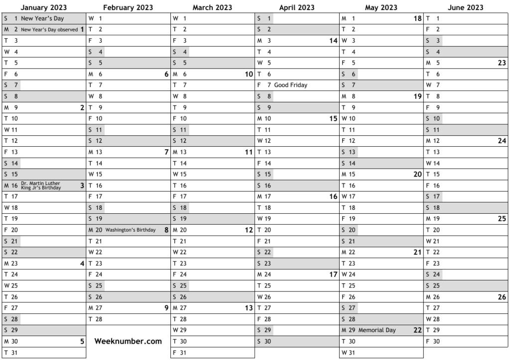 2023 Calendar With Week Numbers And Holidays For United States 