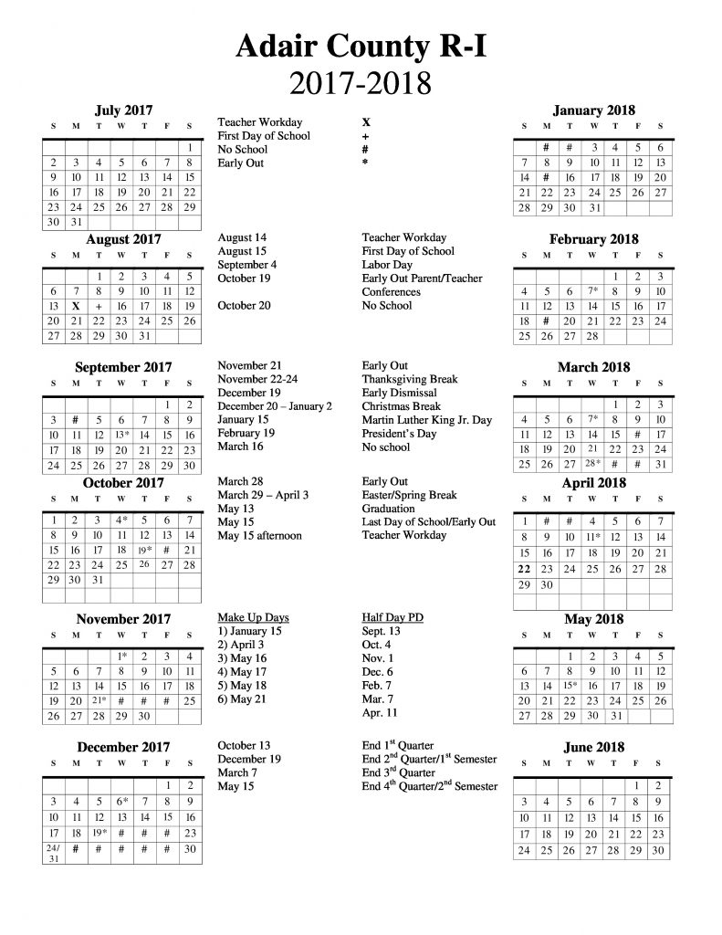 Adair R1 School District 2018 Calendar City Of Novinger