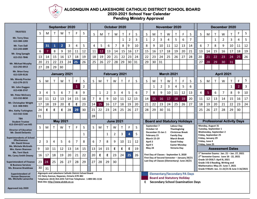 ALCDSB School Calendar Released For 2020 2021 Kingston News