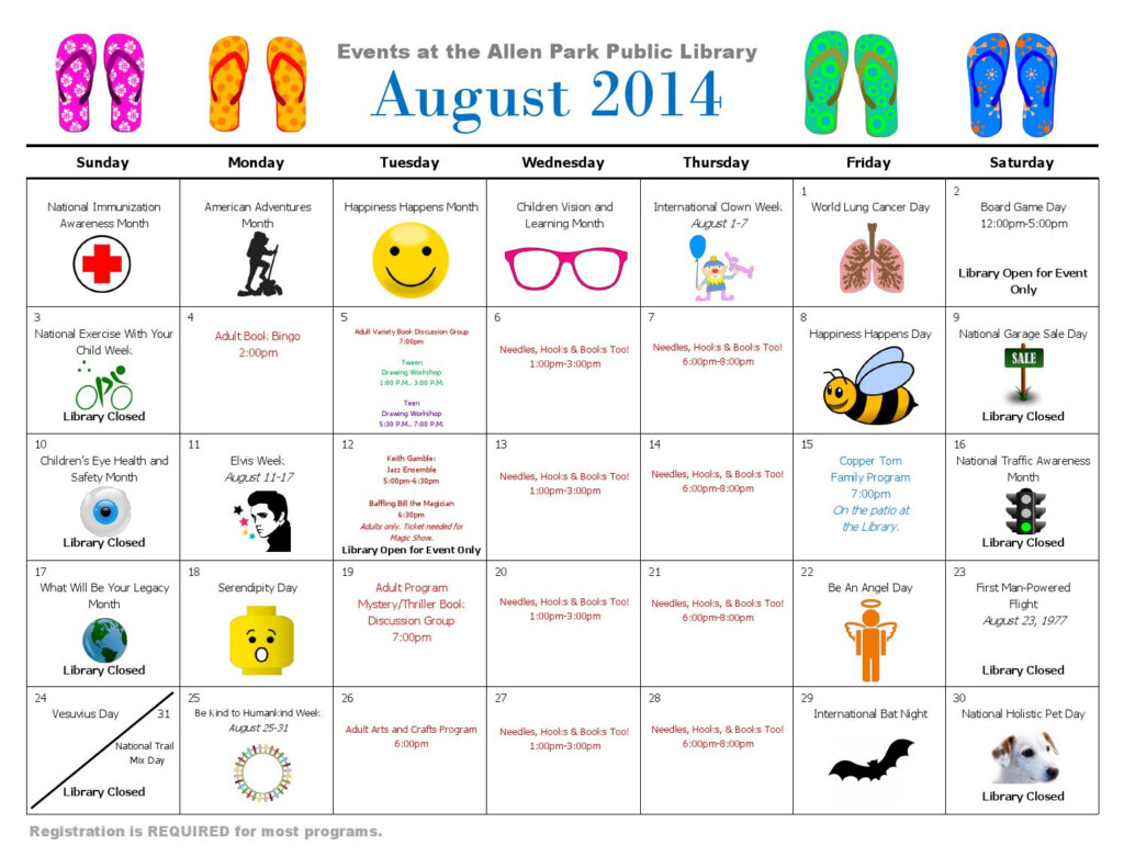 Allen Park Public Library August 2014 Calendar By Allen Park Public 