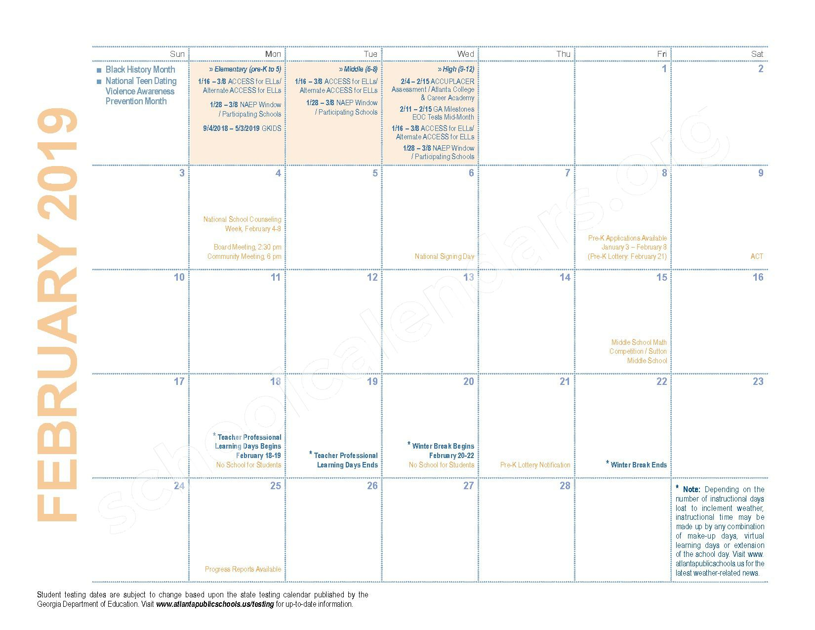 Atlanta Public Schools Calendars Atlanta GA