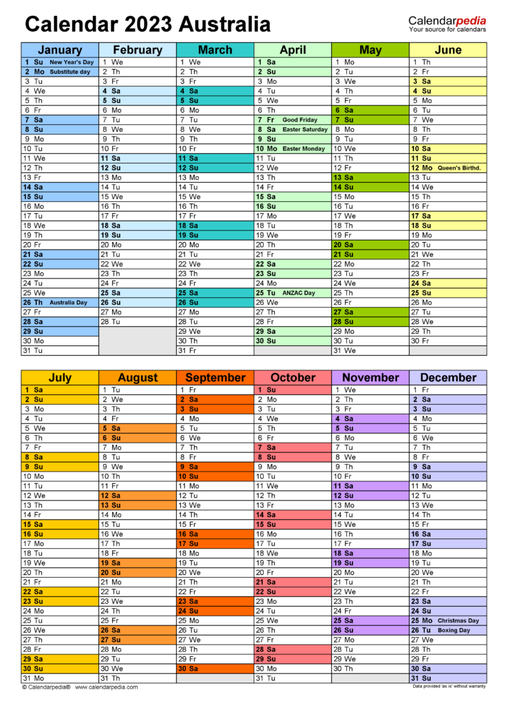 Australia Calendar 2023 Free Printable Excel Templates