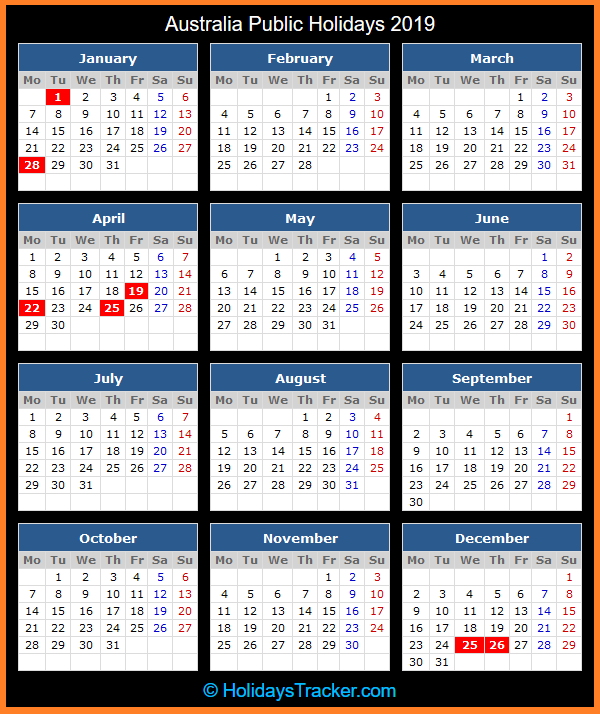 Australia Public Holidays 2019 Holidays Tracker