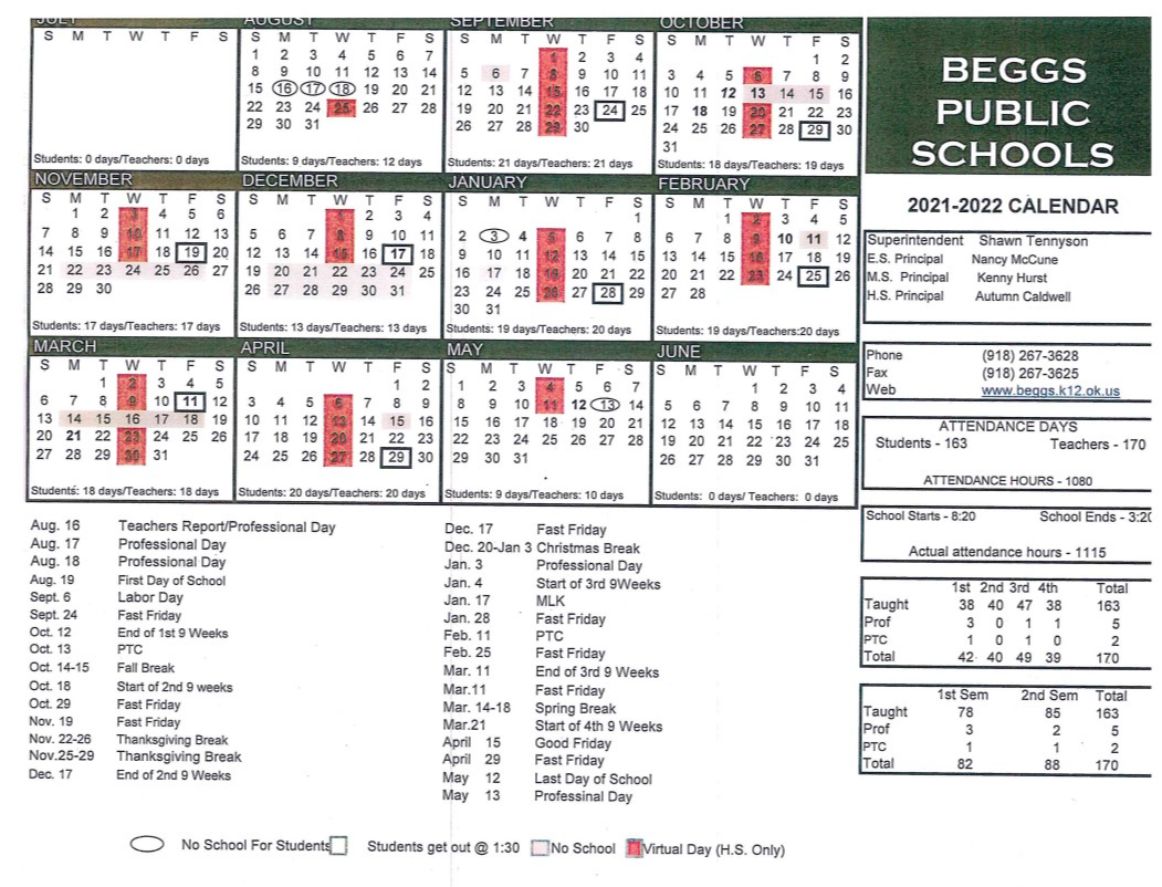 Beggs Public Schools Calendar 2021 And 2022 PublicHolidays us