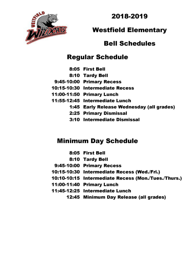 Bell Schedules Parents Westfield Elementary School