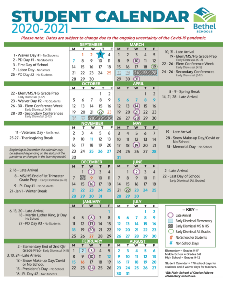 Bethel School District Calendar 2022 Calendar 2022