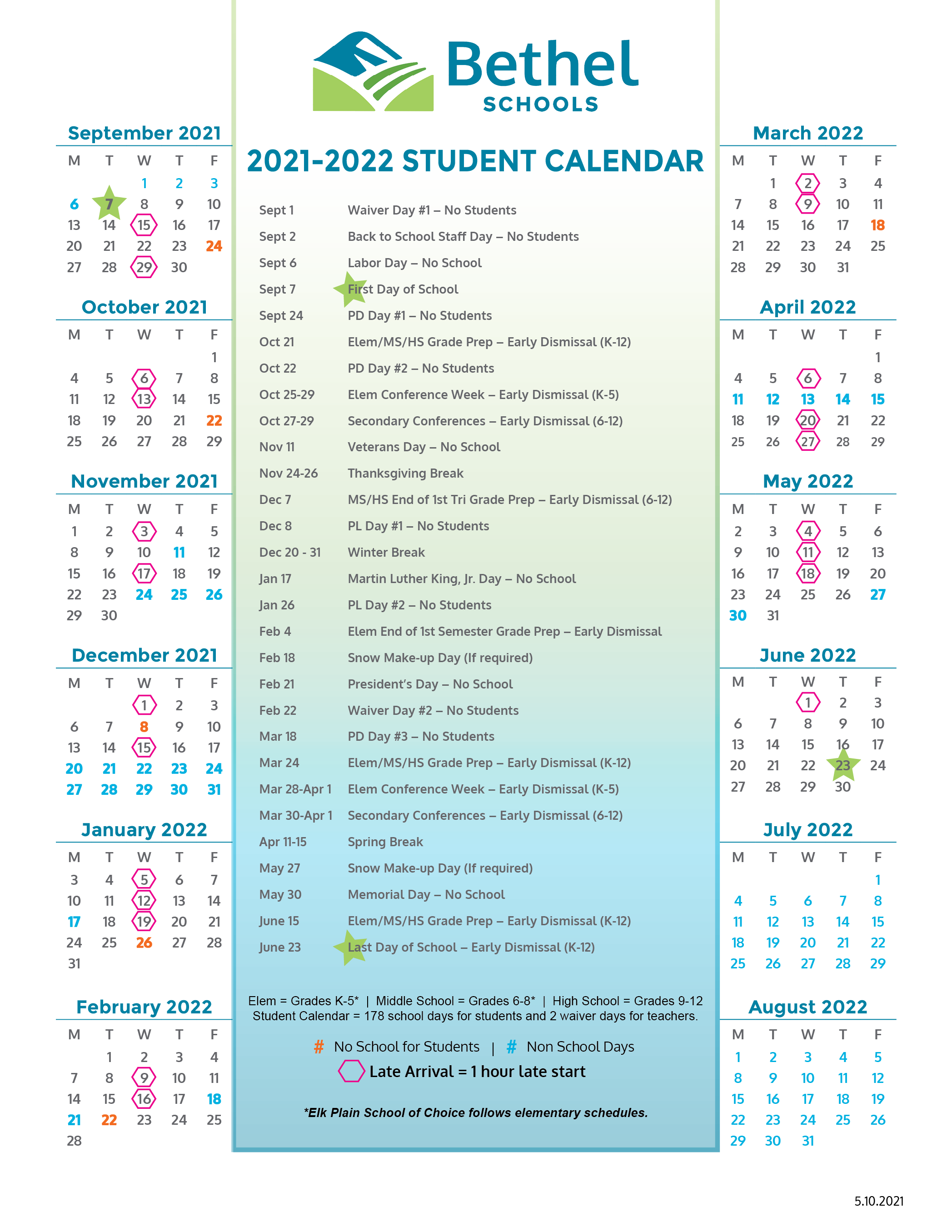 Bethel School District Calendar 2022 Calendar 2022