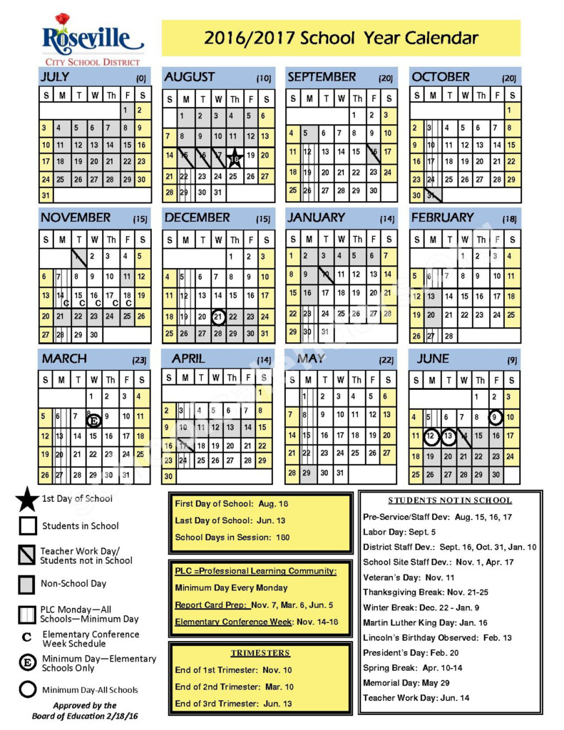 Blue Oaks Elementary School Calendars Roseville CA