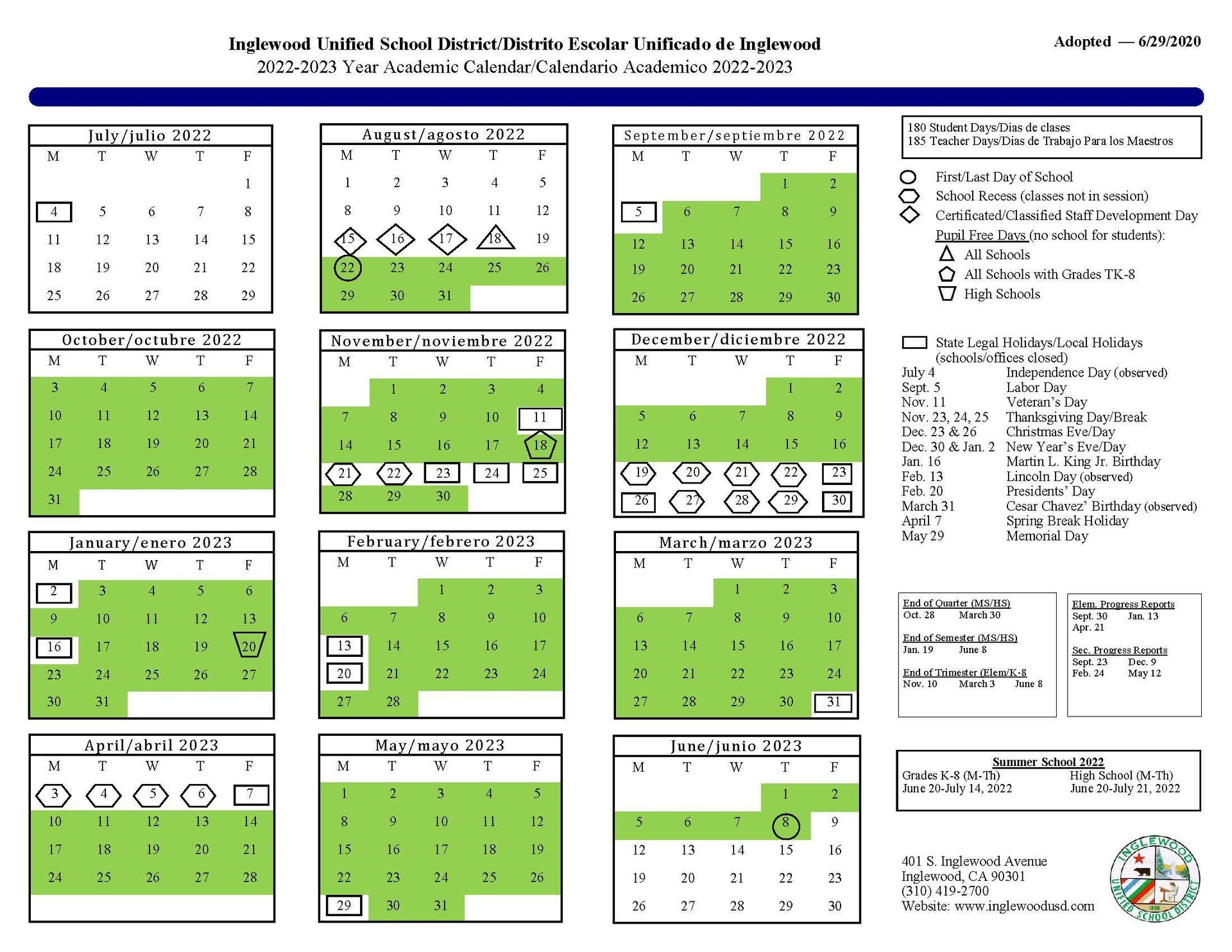 Calendar About Us Inglewood Unified School District