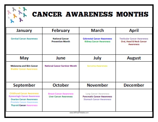 Cancer Awareness Months Calendar Free Printable AllFreePrintable