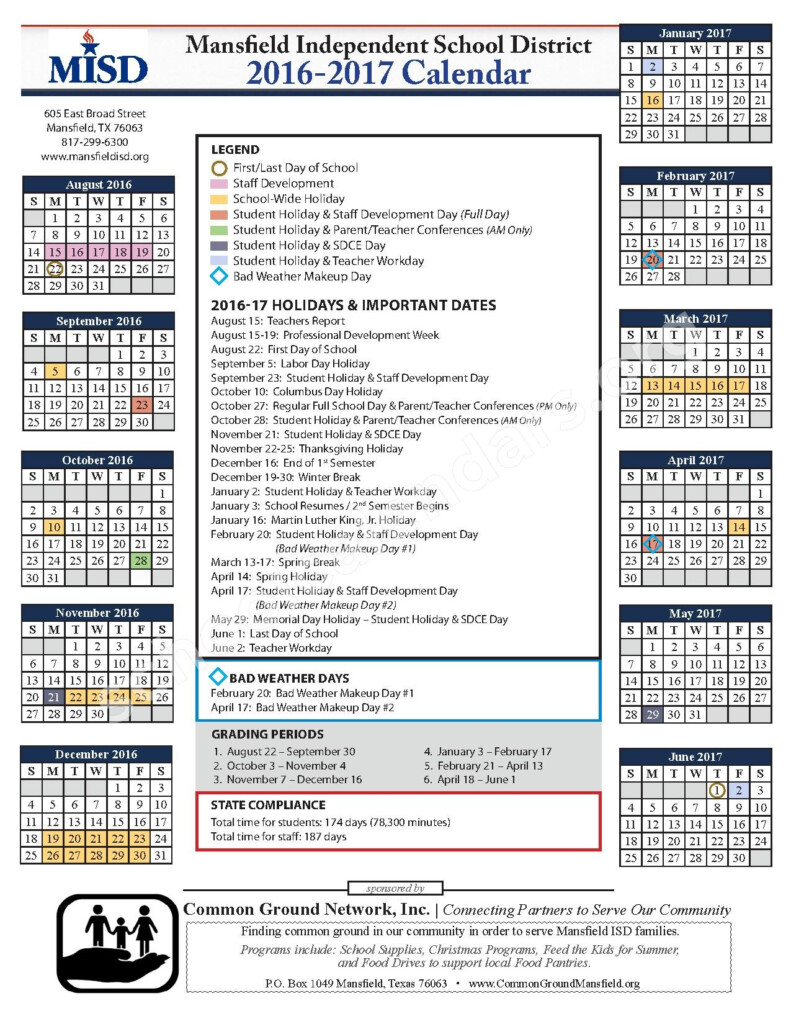 Charlotte Anderson Elementary School Calendars Arlington TX