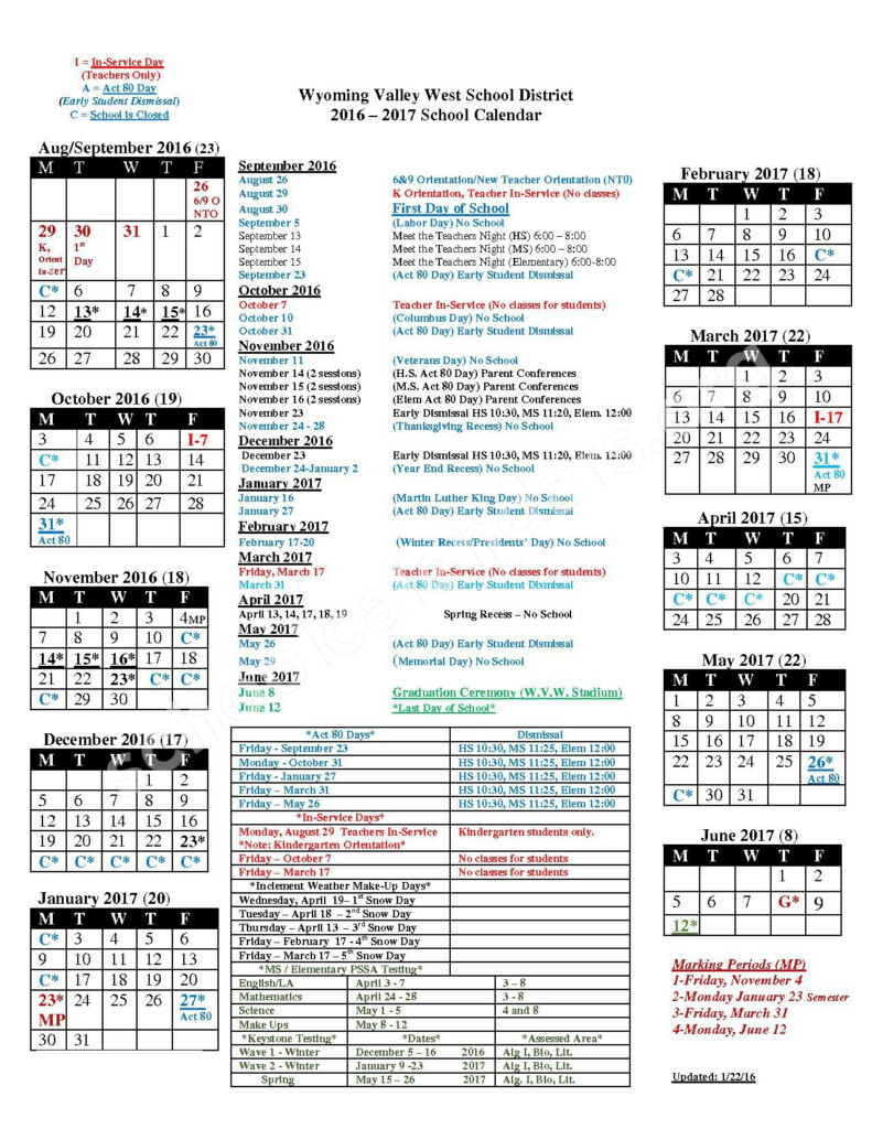 Chester Street Elementary School Calendars Kingston PA