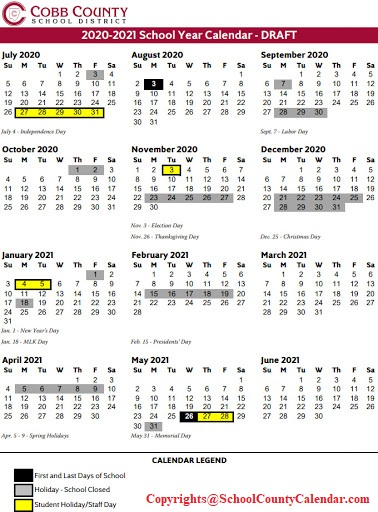 Cobb 2020 County Public School Calendar PDF County School Calendar