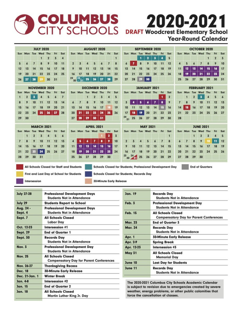 Columbus City Schools Calendar 2021 Printable March