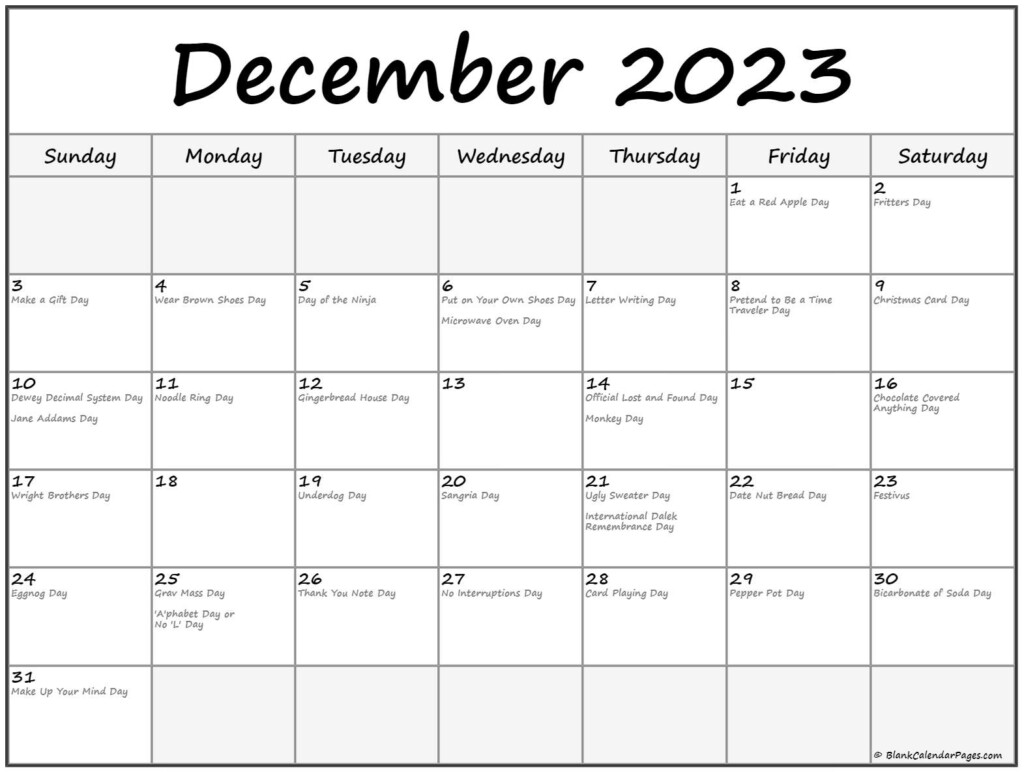 December 2023 With Holidays Calendar