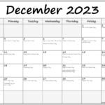 December 2023 With Holidays Calendar