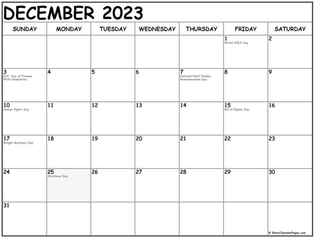 December 2023 With Holidays Calendar