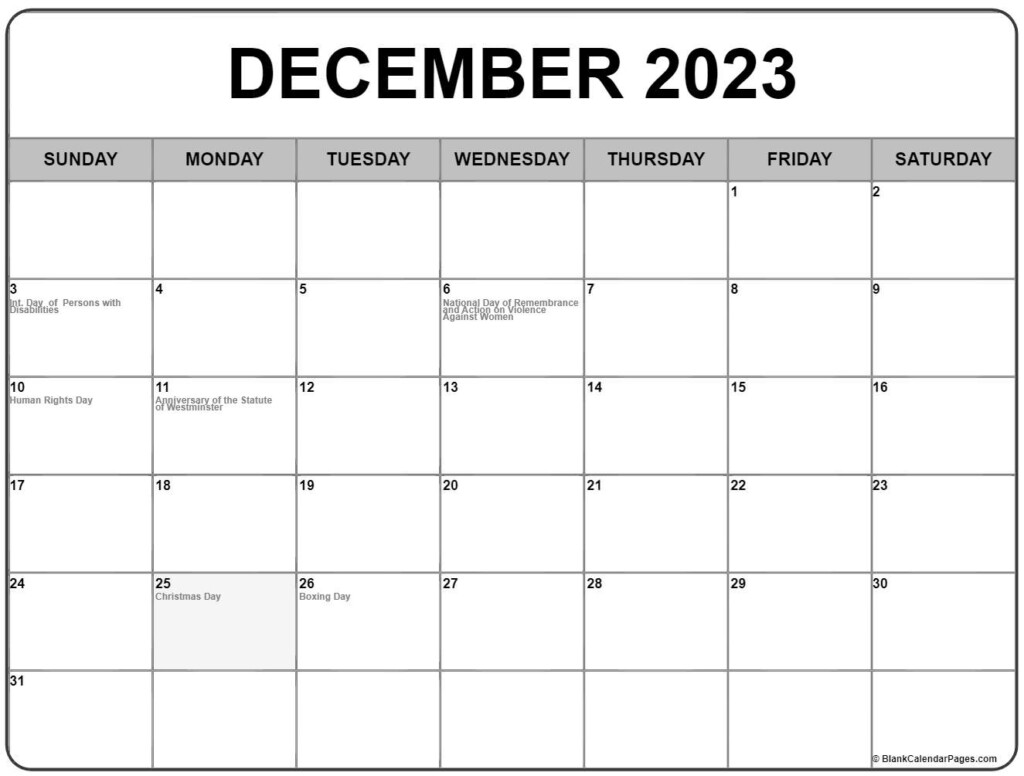 December 2023 With Holidays Calendar