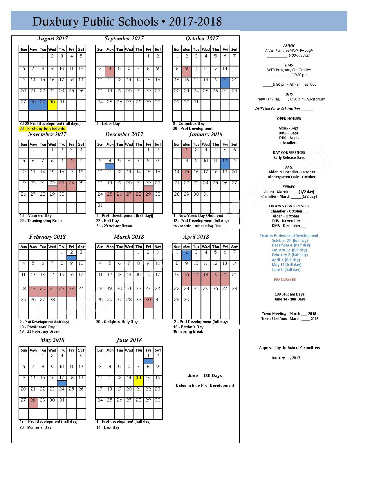 Duxbury Public Schools Calendars Duxbury MA