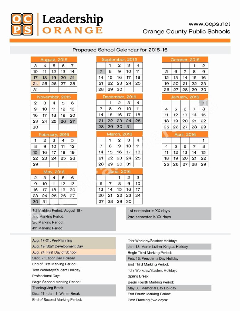 Exceptional School Calendar Orange County In 2020 School Calendar 