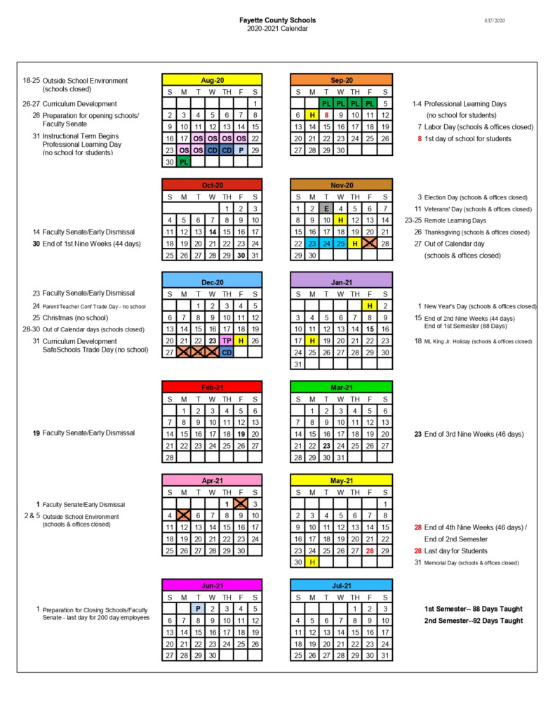 Fayette County Public Schools Calendar 2021 22 March 2021