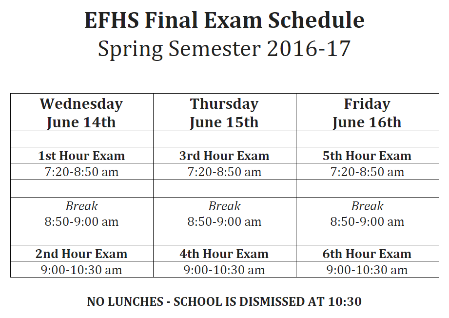 Final Exam Schedule Edsel Ford High School