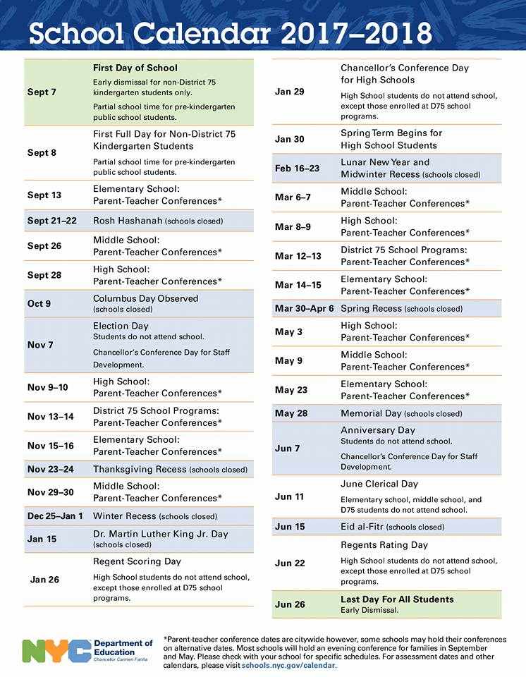 First Look NYC Public School Calendar For 2017 2018 SILive