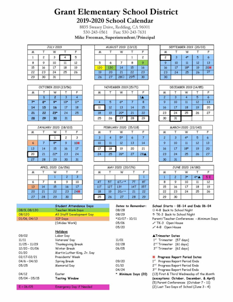 Grant Elementary School District Calendar 2020 PublicHolidays us