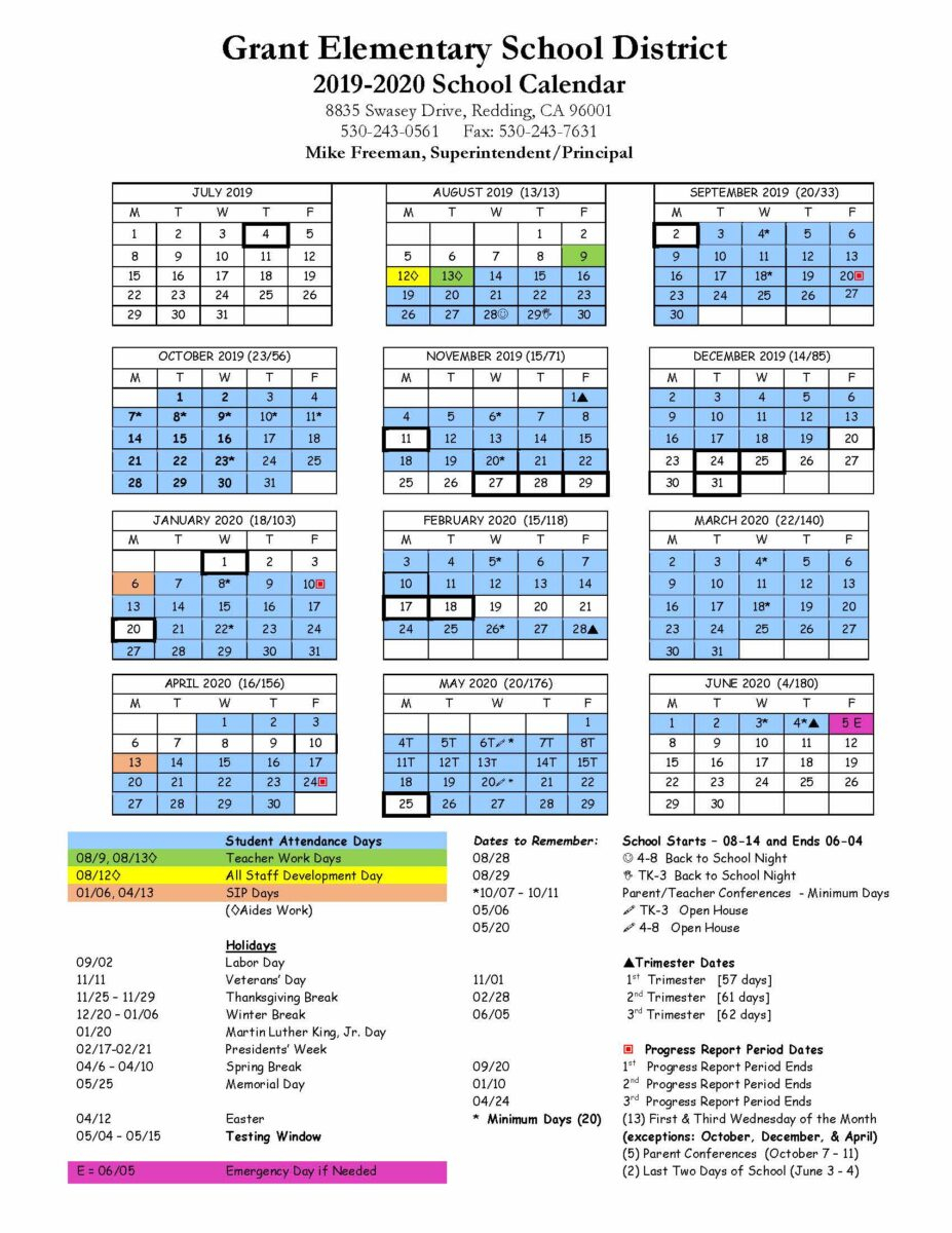 Grant Elementary School District Calendar 2020 PublicHolidays us