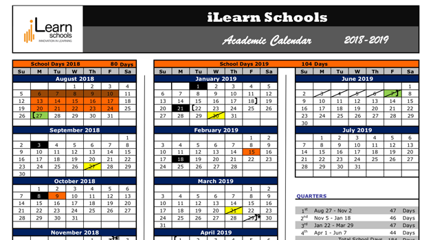 ILearn Schools 2018 19 Academic Calendar ILearn Schools