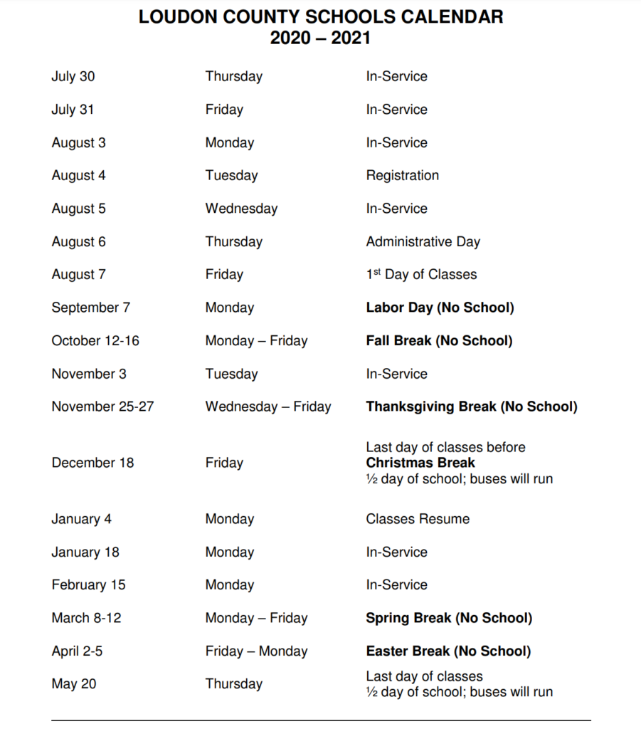 Loudon County Schools Calendar 2021 2021 Calendar