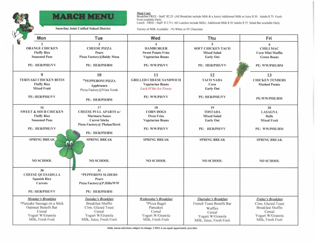 Lunch Menu Students Baldy Mesa Elementary School