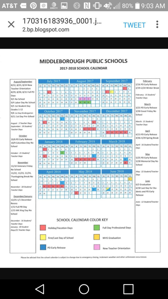 Middleboro MA School Calendar 2017 2018 School Calendar 