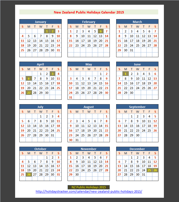 New Zealand Public Holidays 2015 Holidays Tracker